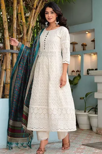 Premium quality beautiful pure cotton anarkali suit set with anrakha style