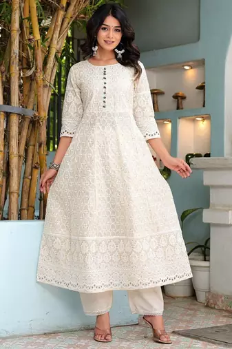 Premium quality beautiful pure cotton anarkali suit set with anrakha style
