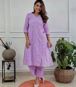 lavender cotton chikankari angrakha style kurta and pant set
