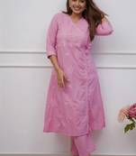 purple cotton chikankari angrakha style kurta and pant set