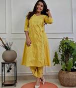 purple cotton chikankari angrakha style kurta and pant set