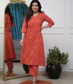 purple cotton chikankari angrakha style kurta and pant set