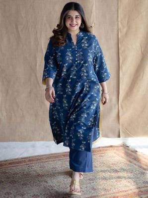 Floral printed indigo ajrakh block print pure cotton kurta 3