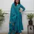 Teal blue elegant embroidered kurta set with floral dupatta