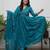 Teal blue elegant embroidered kurta set with floral dupatta