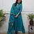 Teal blue elegant embroidered kurta set with floral dupatta