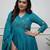 Teal blue elegant embroidered kurta set with floral dupatta
