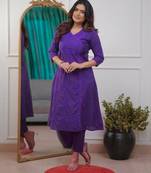 purple cotton chikankari angrakha style kurta and pant set