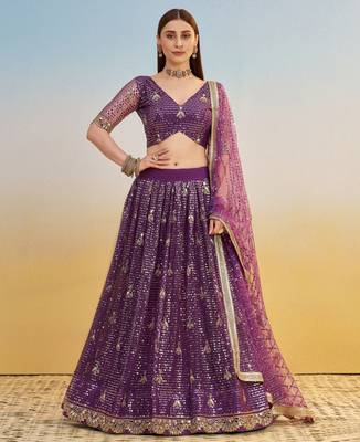 Purple net lehenga with sequin & thread work Lehenga Choli 1