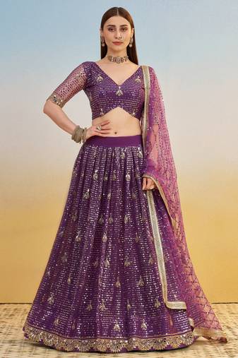 Purple net lehenga with sequin & thread work Lehenga Choli