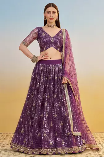 Purple net lehenga with sequin & thread work Lehenga Choli