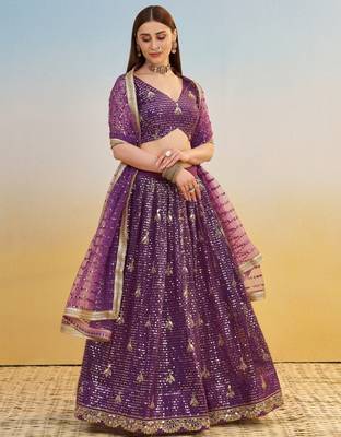 Purple net lehenga with sequin & thread work Lehenga Choli 2