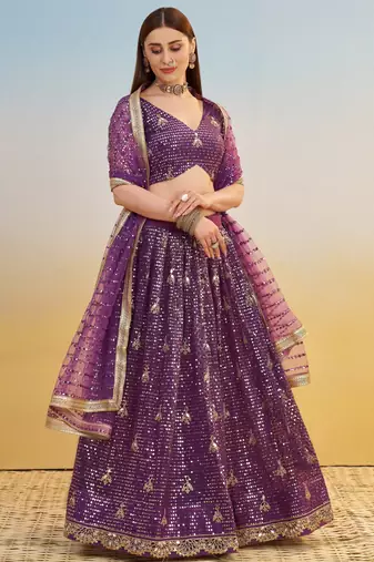 Purple net lehenga with sequin & thread work Lehenga Choli