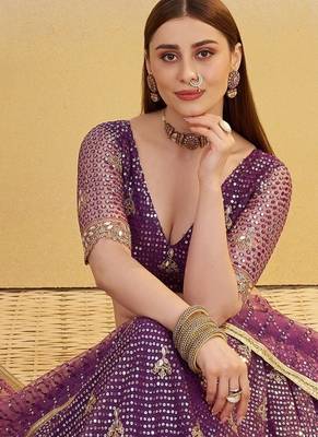 Purple net lehenga with sequin & thread work Lehenga Choli 3