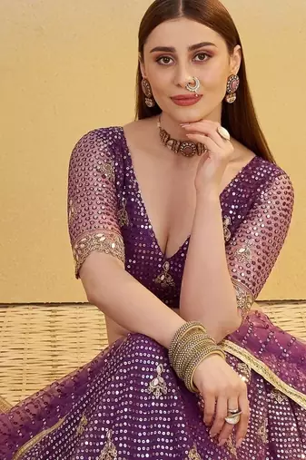 Purple net lehenga with sequin & thread work Lehenga Choli