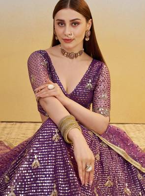 Purple net lehenga with sequin & thread work Lehenga Choli 4
