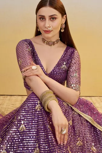 Purple net lehenga with sequin & thread work Lehenga Choli