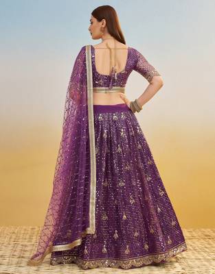 Purple net lehenga with sequin & thread work Lehenga Choli 5