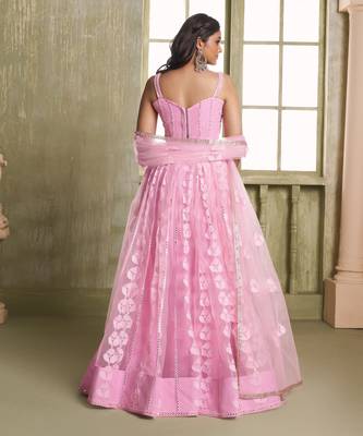 Pink net lahenga choli with sequins and thread embroidered Lehenga Choli 5