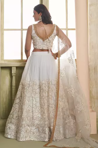 Off white net lahenga choli with sequins and thread embroidered  Lehenga Choli