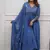 Blue elegant embroidered kurta set with floral dupatta