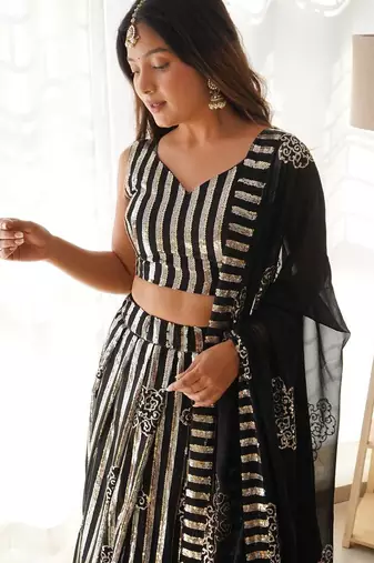 Black Thread And sequin Embroidered Lehenga Choli