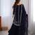 Navy Blue Color Faux Georgette Embroidered Kurti Sharara