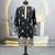 Black multi thread embroidery deer pattern daaman work kurta pajama set