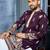 Wine multi thread embroidery deer pattern daaman work kurta pajama set