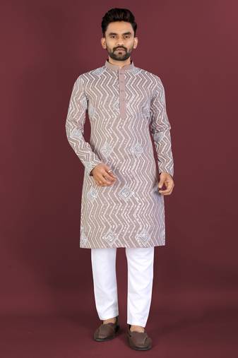Unique cross pattern white thread embroidery with silver sequence work kurta pajama set