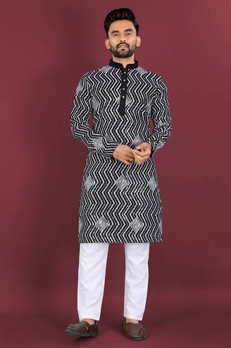 Unique cross pattern white thread embroidery with silver sequence work kurta pajama set