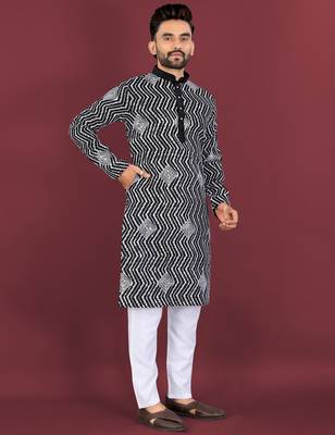 Unique cross pattern white thread embroidery with silver sequence work kurta pajama set 2