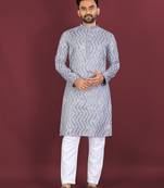 Unique cross pattern white thread embroidery with silver sequence work kurta pajama set