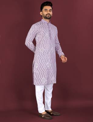 Unique cross pattern white thread embroidery with silver sequence work kurta pajama set 2