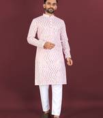 Unique cross pattern white thread embroidery with silver sequence work kurta pajama set