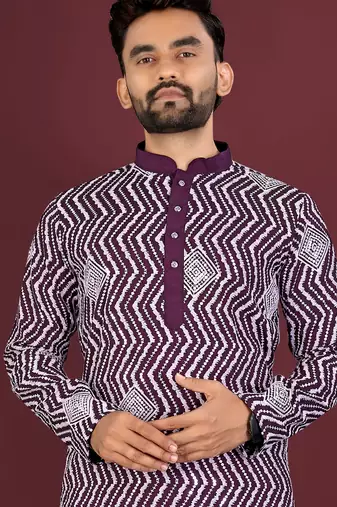 Unique cross pattern white thread embroidery with silver sequence work kurta pajama set