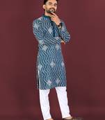 Unique cross pattern white thread embroidery with silver sequence work kurta pajama set