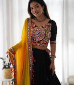 Black Color Faux Georgette Embroidered Navratri Lehenga Choli