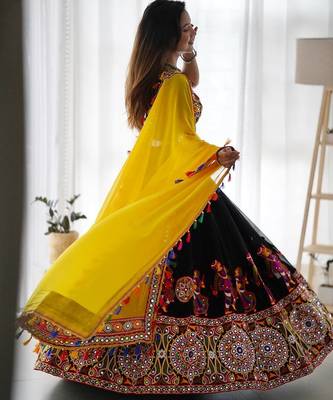 Black Color Faux Georgette Embroidered Lehenga Choli  4