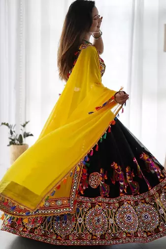 Black Color Faux Georgette Embroidered Lehenga Choli 