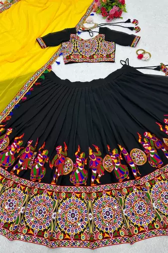 Black Color Faux Georgette Embroidered Lehenga Choli 