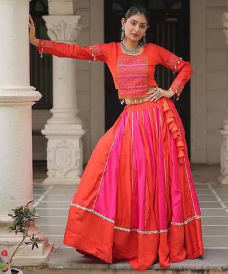 Orange Embroidery  Navratri Lehenga Choli with Full Sleeves Choli Garba Dress 1