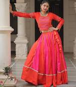 Orange Embroidery  Navratri Lehenga Choli with Full Sleeves Choli Garba Dress