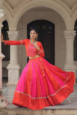 Orange Embroidery  Navratri Lehenga Choli with Full Sleeves Choli Garba Dress 2