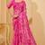 Pink digital floral print chiffon banarsi border saree with unstitch blouse