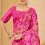 Pink digital floral print chiffon banarsi border saree with unstitch blouse