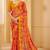 Yellow pink digital floral print chiffon banarsi border saree with unstitch blouse