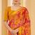 Yellow pink digital floral print chiffon banarsi border saree with unstitch blouse