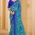 Blue green digital floral print chiffon banarsi border saree with unstitch blouse