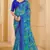Blue green digital floral print chiffon banarsi border saree with unstitch blouse